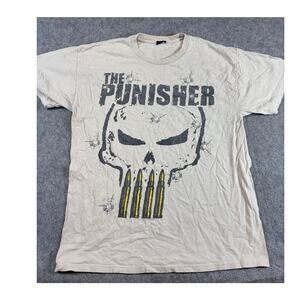 Marvel The Punisher Skull Shirt Mens M Beige Graphic Bullet Tee Y2K Streetwear